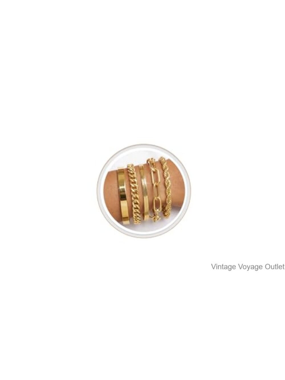 14K Gold Plated Bracelet Set 5pc Stackable Adjustable Cuff Bangles Non Tarnish